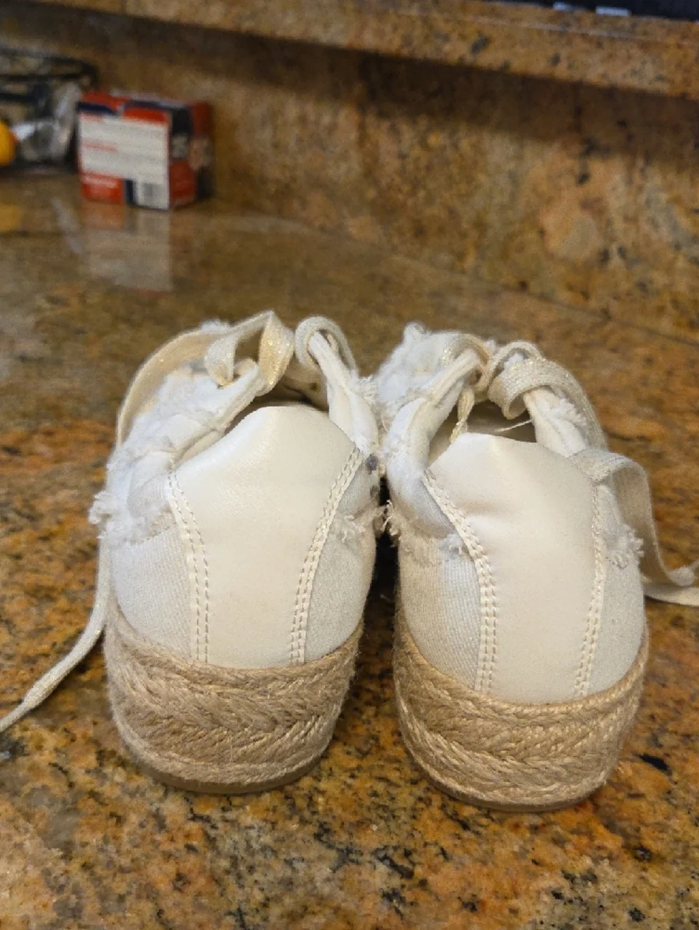 H&M White Espadrille Platform Sneakers with Metallic Laces Size 8